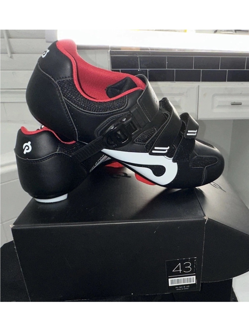 Peloton Black and Red Men's Cycling Shoes with White Accent